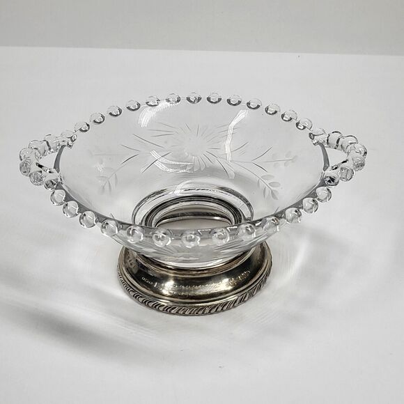 Imperial Candlewick Floral Glass Bowl w/Sterling Silver Base Rim Vintage - Picture 1 of 11